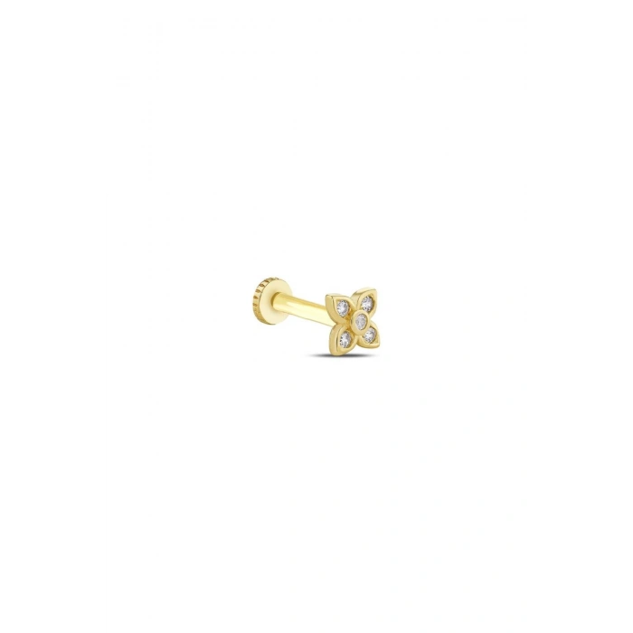 Taşlı Altın Tragus Piercing - 14K