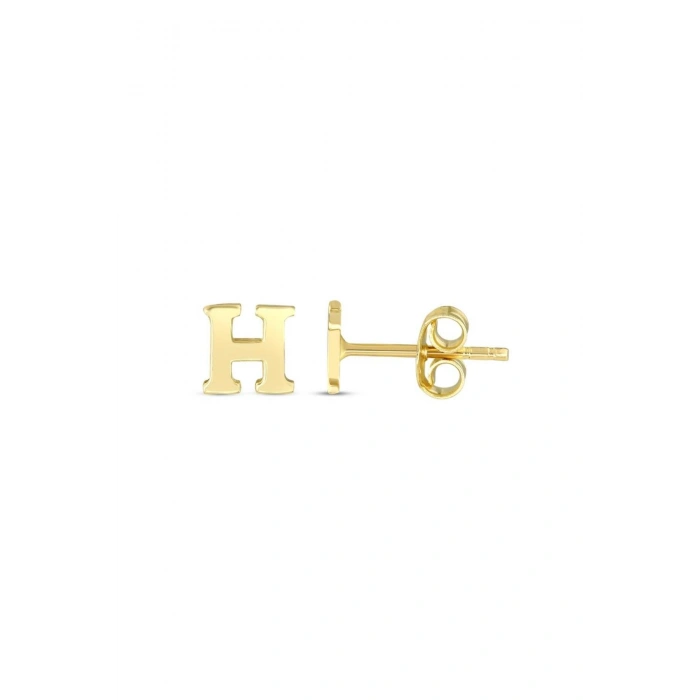 H Harfli Tek Altın Küpe - 14K