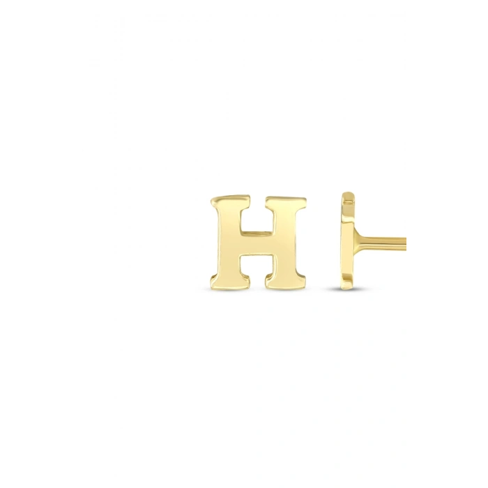 H Harfli Tek Altın Küpe - 14K
