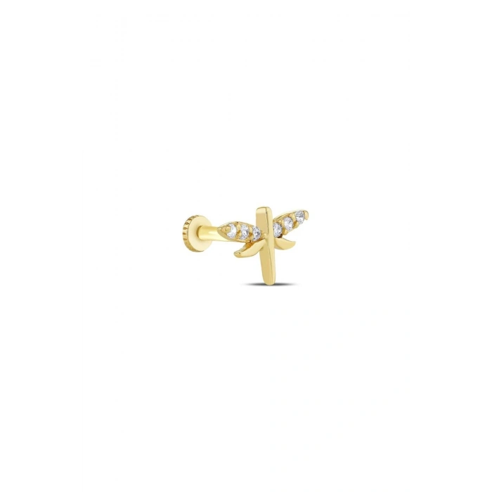 Taşlı Altın Tragus Piercing - 14K