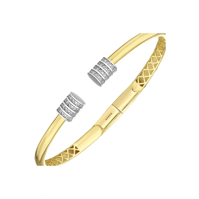 Taşlı Altın Kelepçe Bilezik - 14k - 10.30gr