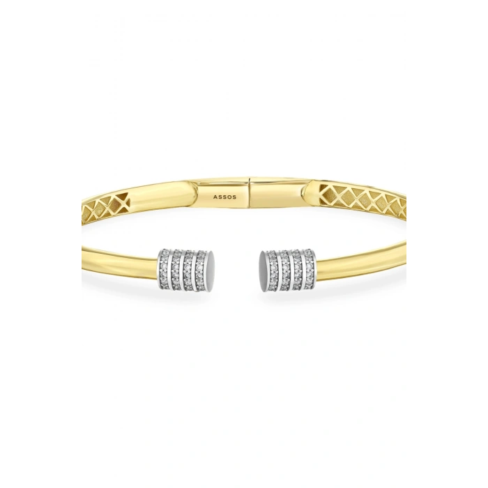 Taşlı Altın Kelepçe Bilezik - 14k - 10.30gr