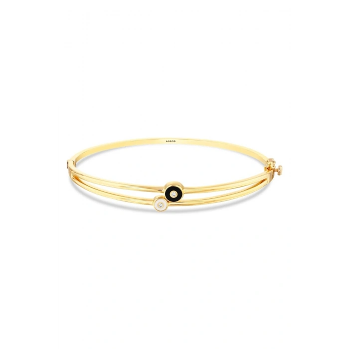 Taşlı Altın Kelepçe Bilezik - 14k - 5.92gr
