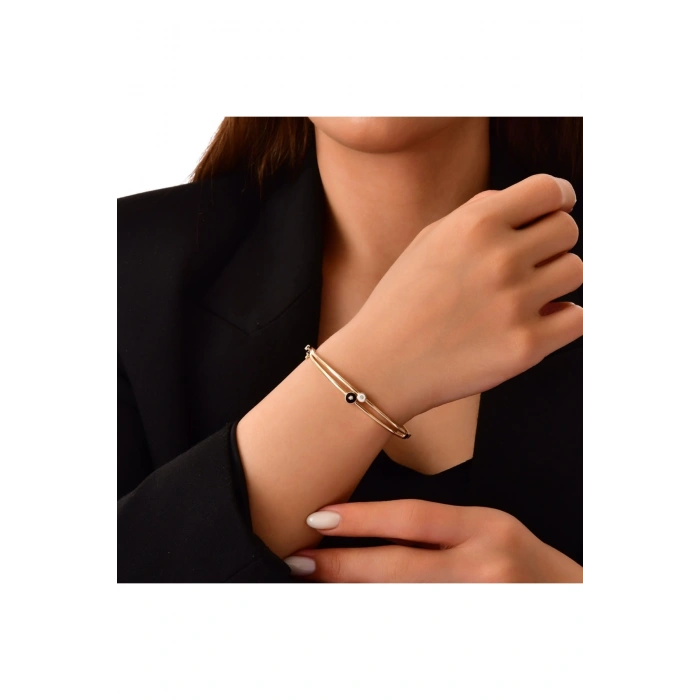 Taşlı Altın Kelepçe Bilezik - 14k - 5.92gr