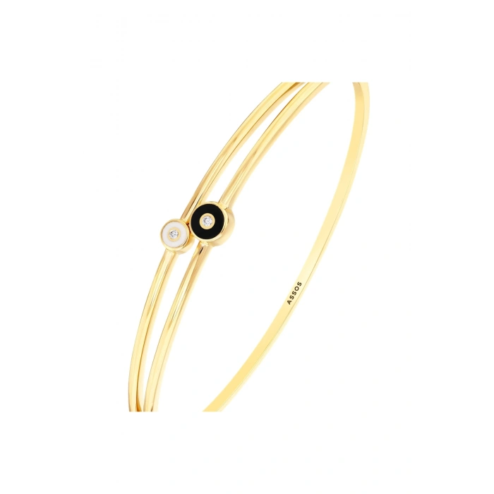 Taşlı Altın Kelepçe Bilezik - 14k - 5.92gr