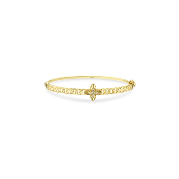 Taşlı Altın Kelepçe Bilezik - 14k - 6.45gr