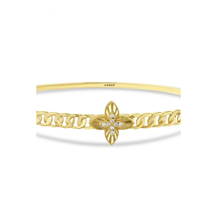 Taşlı Altın Kelepçe Bilezik - 14k - 6.45gr