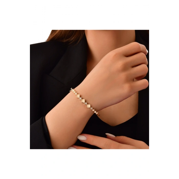 Taşlı Altın Kelepçe Bilezik - 14k - 5.93gr