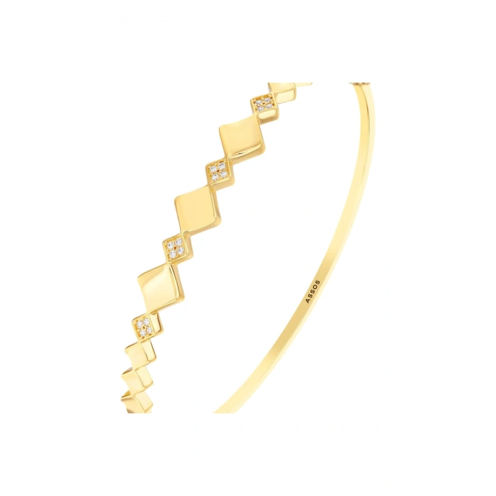 Taşlı Altın Kelepçe Bilezik - 14k - 5.93gr
