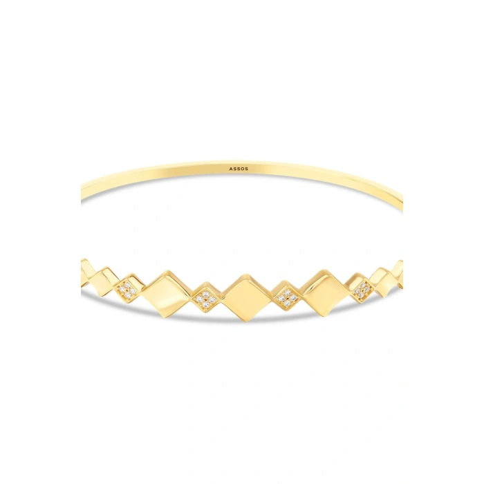 Taşlı Altın Kelepçe Bilezik - 14k - 5.93gr