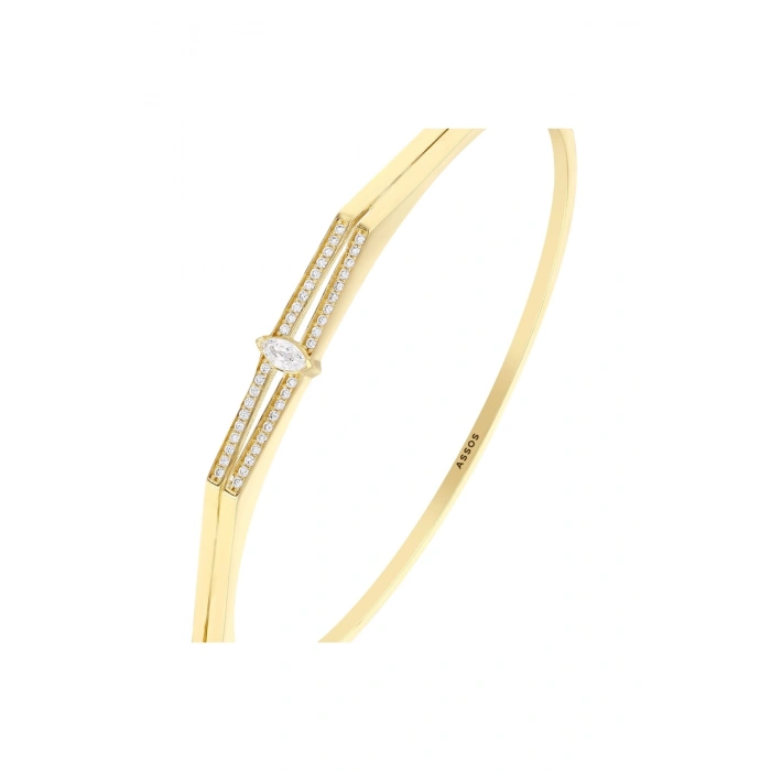 Taşlı Altın Kelepçe Bilezik - 14k - 5.42gr