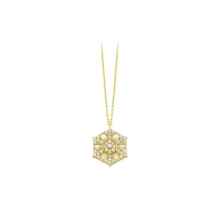 Taşlı Tasarım Altın Kolye - 14k - 2.17gr