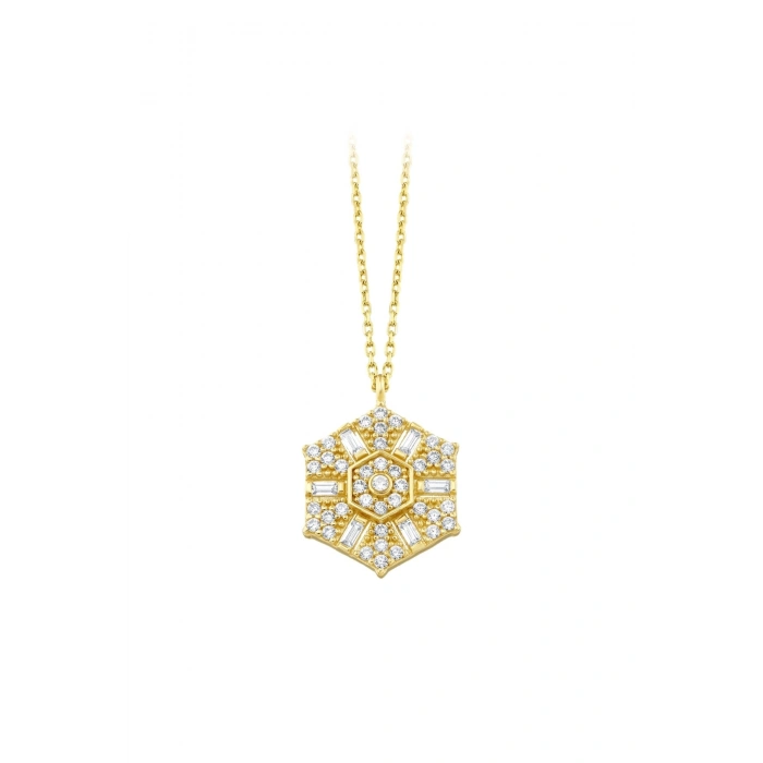 Taşlı Tasarım Altın Kolye - 14k - 2.17gr