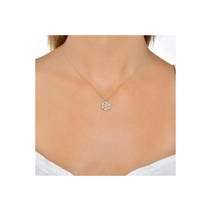 Taşlı Tasarım Altın Kolye - 14k - 2.17gr