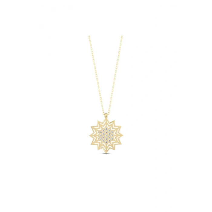 Taşlı Tasarım Altın Kolye - 14k - 2.14gr
