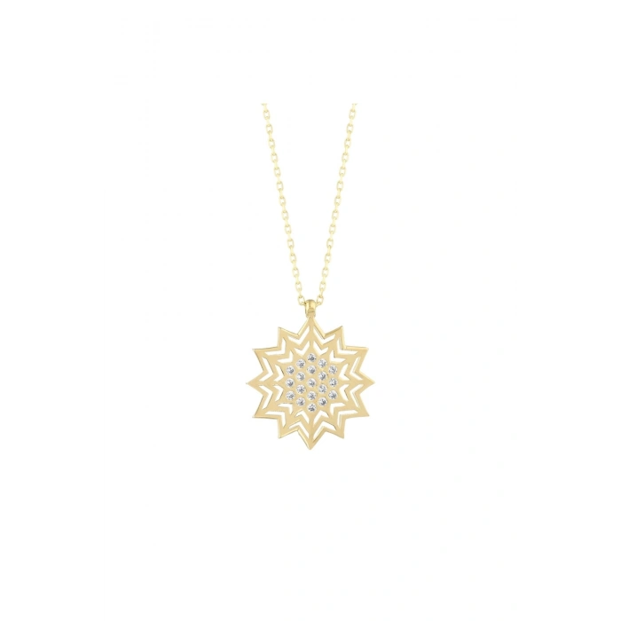 Taşlı Tasarım Altın Kolye - 14k - 2.14gr