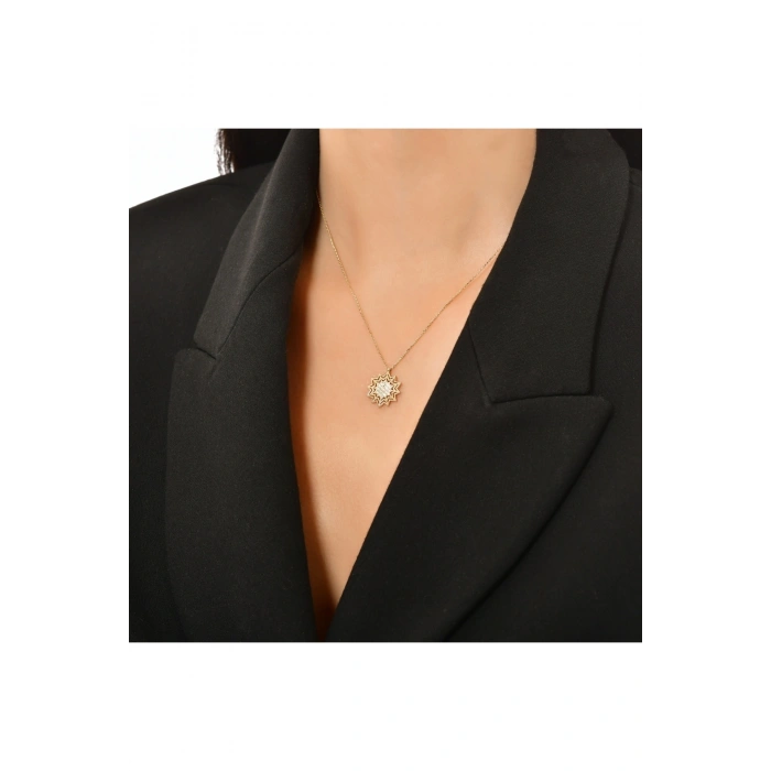 Taşlı Tasarım Altın Kolye - 14k - 2.14gr
