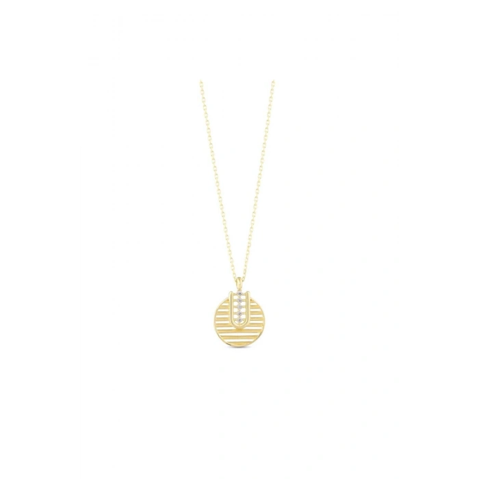 Taşlı Tasarım Altın Kolye - 14k - 1.67gr