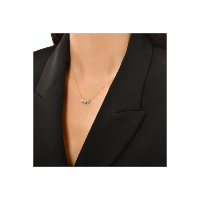 Taşlı Tasarım Altın Kolye - 14k - 2.30gr