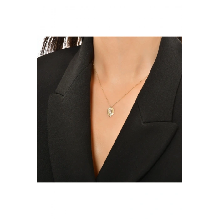 Taşlı Tasarım Altın Kolye - 14k - 1.84gr
