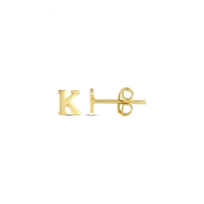 Altın K Harfi Küpe - 14K