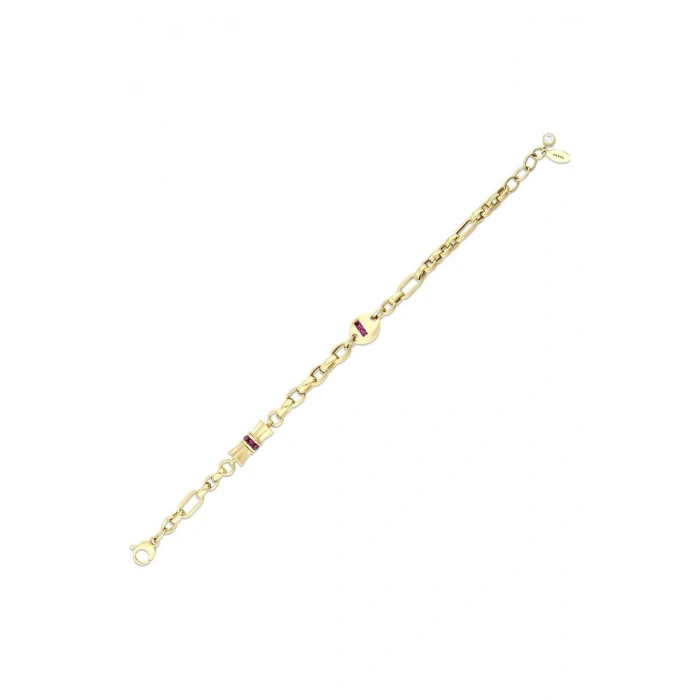 Renkli Taşlı Tasarım Altın Bileklik - 14k - 9.07gr