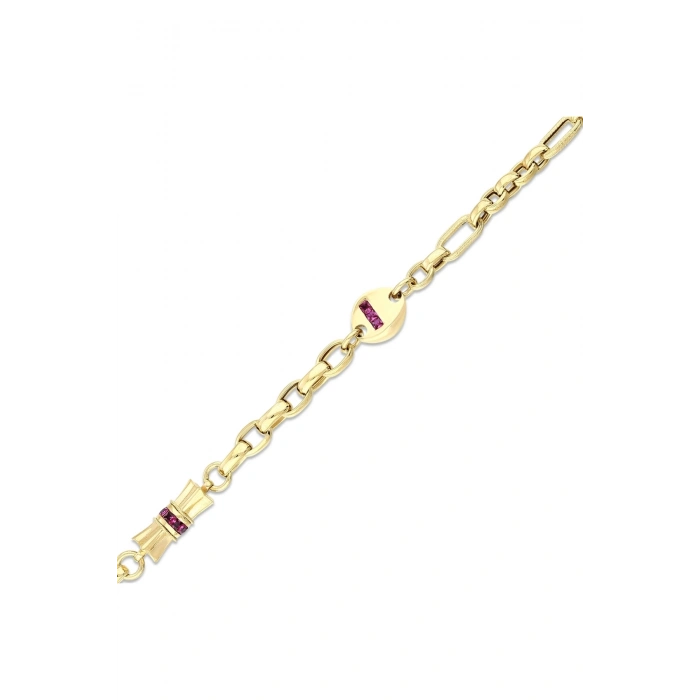 Renkli Taşlı Tasarım Altın Bileklik - 14k - 9.07gr