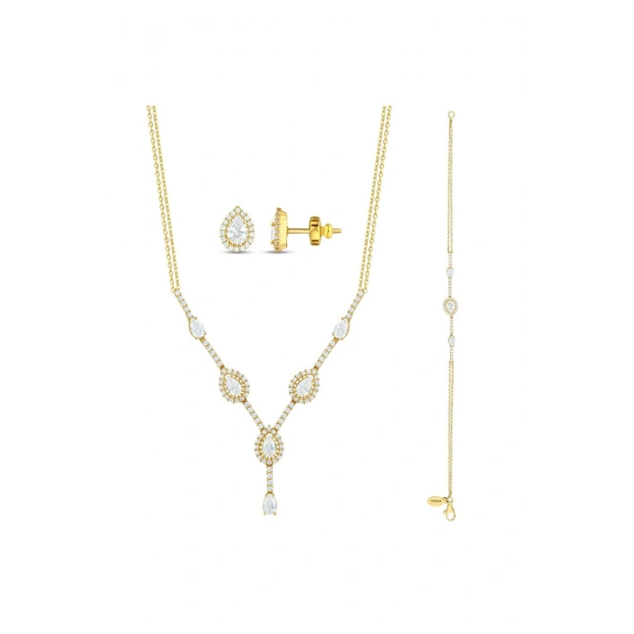 Taşlı Altın Nişan Düğün Set - 14k - 9.62gr