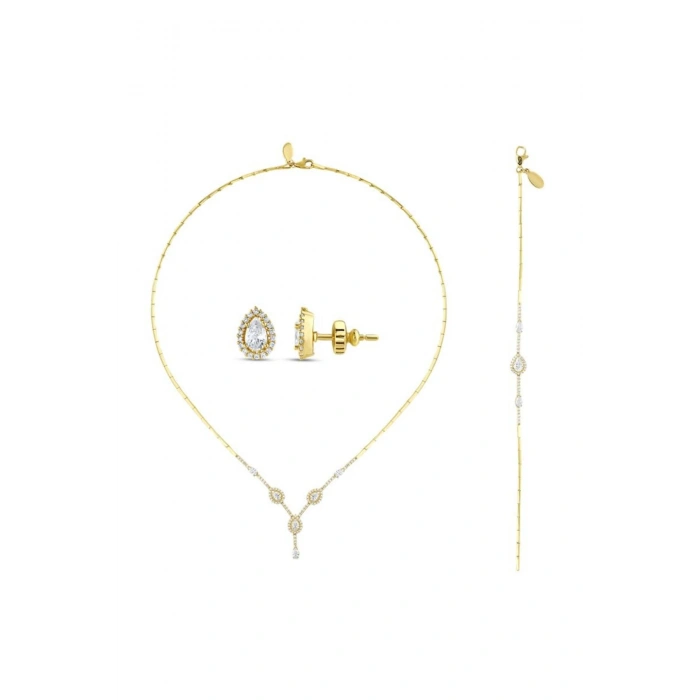 Taşlı Altın Nişan Düğün Set - 14k - 2.19gr