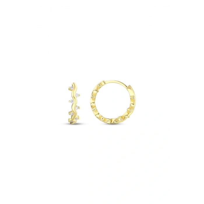 Taşlı Asimetrik Altın Halka Küpe - 14k - 2.35gr
