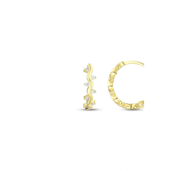 Taşlı Asimetrik Altın Halka Küpe - 14k - 2.35gr