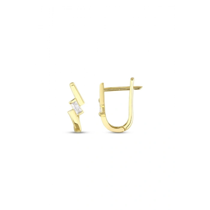 Taşlı Tasarım Altın Küpe - 14k - 2.23gr