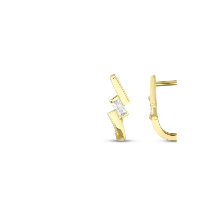 Taşlı Tasarım Altın Küpe - 14k - 2.23gr