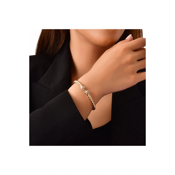 Taşlı Tasarım Altın Kelepçe - 14k - 11.87gr