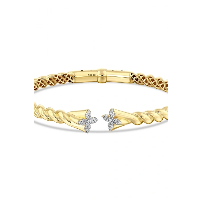 Taşlı Tasarım Altın Kelepçe - 14k - 11.87gr