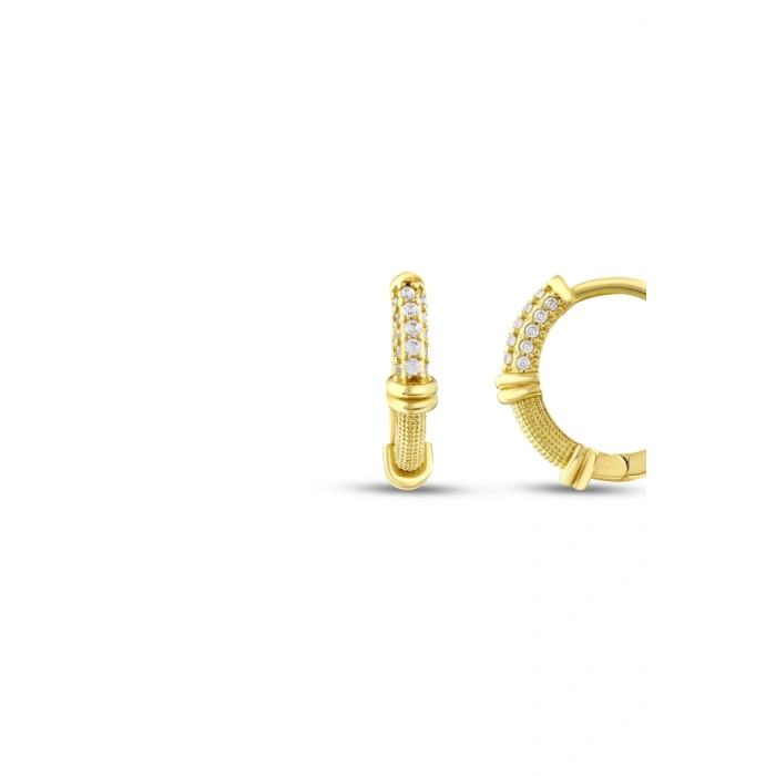 Taşlı Altın Halka Küpe - 14k - 3.25gr