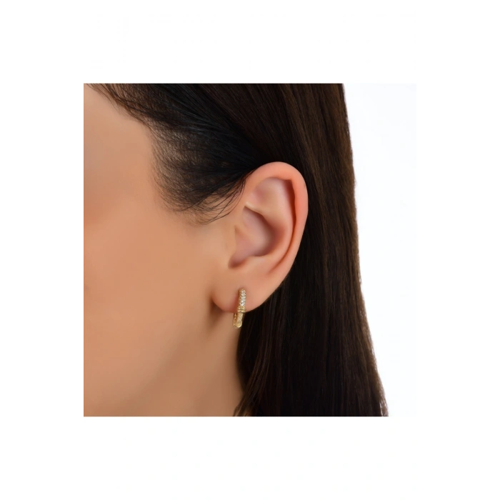 Taşlı Altın Halka Küpe - 14k - 3.25gr