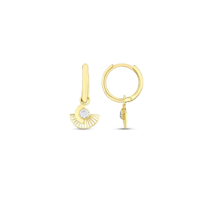 Taşlı Tasarım Altın Küpe - 14k - 2.81gr