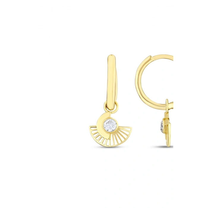 Taşlı Tasarım Altın Küpe - 14k - 2.81gr