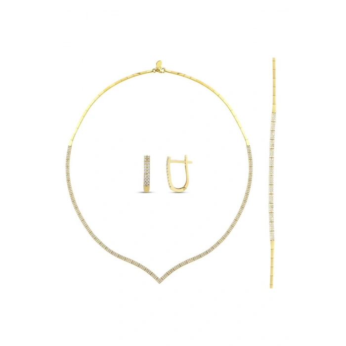 İki Sıra Taşlı Su Yolu Set - 14K