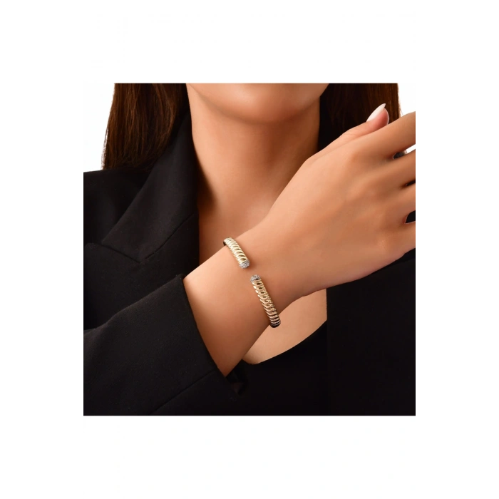 Taşlı Tasarım Altın Kelepçe - 14k - 12.27gr