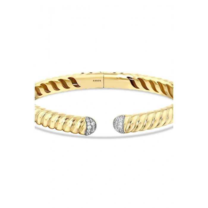 Taşlı Tasarım Altın Kelepçe - 14k - 12.27gr