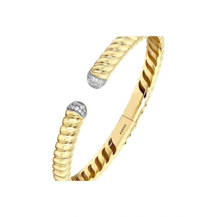 Taşlı Tasarım Altın Kelepçe - 14k - 12.27gr