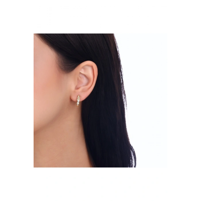 Taşlı Altın Halka Küpe - 14k - 3.09gr