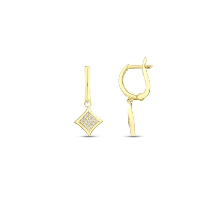 Taşlı Tasarım Altın Küpe - 14k - 2.03gr