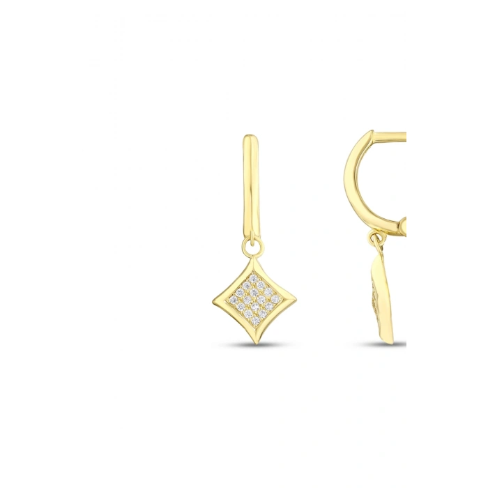 Taşlı Tasarım Altın Küpe - 14k - 2.03gr