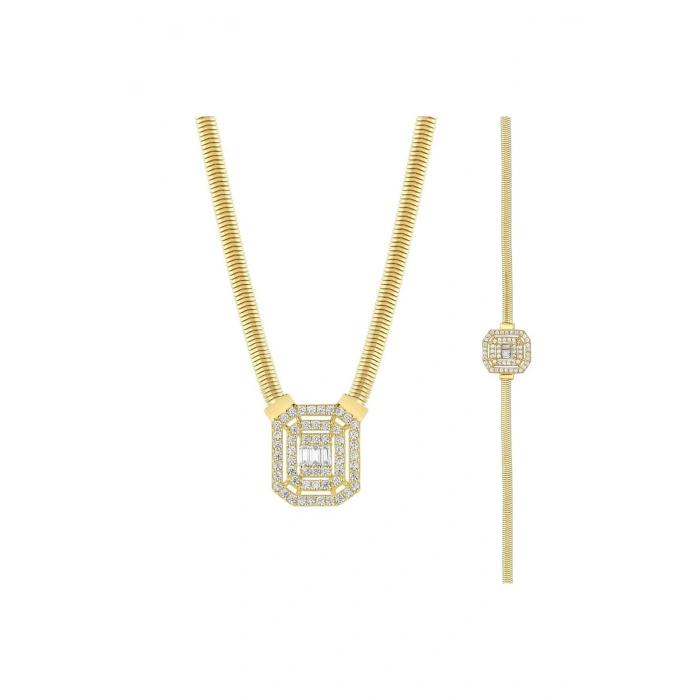 Baget Taşlı Altın Set - 14K