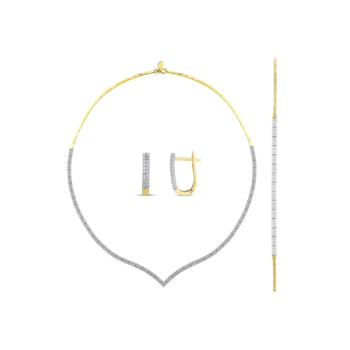 İki Sıra Taşlı Su Yolu Set - 14k - 1.60gr