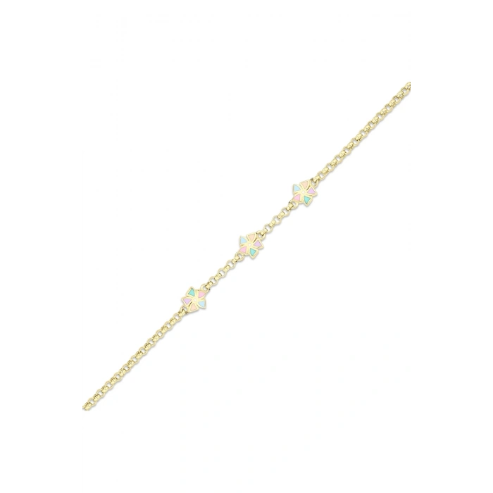 Çiçek Figürlü Altın Çocuk Bileklik - 14K