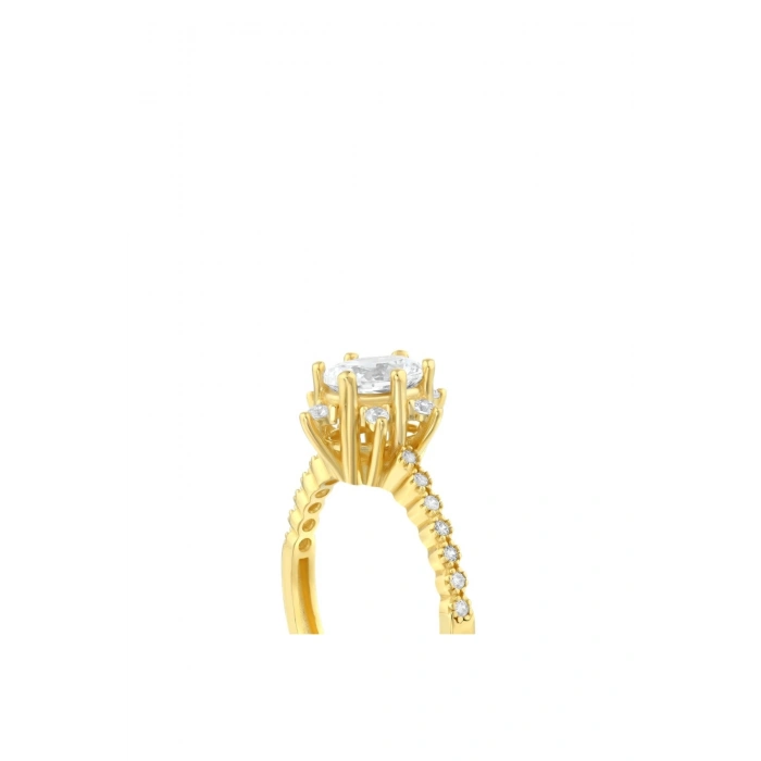 Altın Lotus Çiçeği Tektaş Yüzük - 14K